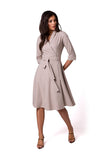 Feminine Envelope Cut Dress with Flared Bottom & Shawl Collar