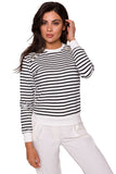 Navy Striped Cotton Knit Sweatshirt with Gold Buttons