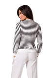 Navy Striped Cotton Knit Sweatshirt with Gold Buttons