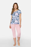 Pastel Women's Pajama Set with Floral Print and Boat Neckline
