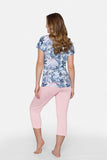 Pastel Women's Pajama Set with Floral Print and Boat Neckline