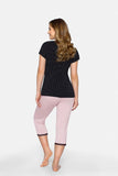 Elegant Black Lace-Trimmed Women's Pajama Set in Pink