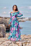 Elegant Spanish Maxi Dress with Open Shoulders and Cutout