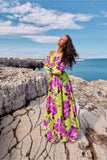 Elegant Open-Shoulder Maxi Dress with Waist Belt