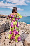 Elegant Open-Shoulder Maxi Dress with Waist Belt