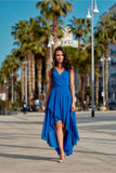Elegant Asymmetrical Maxi Dress with Envelope Neckline