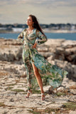 Elegant Maxi Dress with Flowing Cut and Patterned Motif