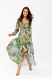 Elegant Maxi Dress with Flowing Cut and Patterned Motif