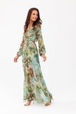 Elegant Maxi Dress with Flowing Cut and Patterned Motif