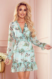 Floral Chiffon Dress with Frills and Elastic Waistband