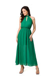 Romantic Chiffon Midi Dress with Halter Neckline & Slit