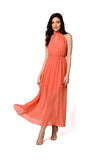 Romantic Chiffon Midi Dress with Halter Neckline