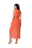Romantic Chiffon Midi Dress with Halter Neckline