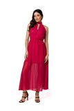 Romantic Chiffon Midi Dress with Halter Neckline & Slit