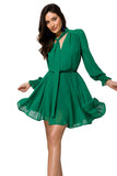 Elegant Chiffon Mini Dress with Tied Sash and Frills