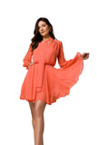Chic Chiffon Mini Dress with Tied Sash and Frill Sleeves
