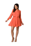 Chic Chiffon Mini Dress with Tied Sash and Frill Sleeves