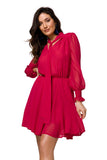 Chic Chiffon Mini Dress with Sash and Frill Details