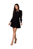 Floral Chiffon Mini Dress with Tied Sash and Frill Sleeves