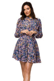 Floral Chiffon Mini Dress with Tied Sash and Frill Sleeves
