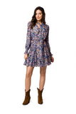 Floral Chiffon Mini Dress with Tied Sash and Frill Sleeves