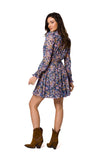 Floral Chiffon Mini Dress with Tied Sash and Frill Sleeves