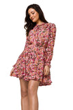Floral Chiffon Mini Dress with Tied Sash and Frill Sleeves