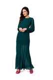 Chiffon Maxi Dress with Open Back and Boning Detail
