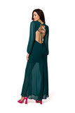 Chiffon Maxi Dress with Open Back and Boning Detail