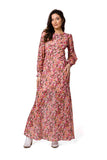 Floral Chiffon Dress with Open Back and Boning