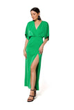 Elegant Long Evening Dress with High Leg Slit and V Neckline