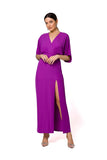 Elegant Long Evening Dress with Deep V Neckline and Slit