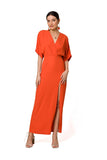 Elegant High Slit Evening Dress with Kimono Sleeves
