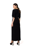 Elegant Long Evening Dress with High Slit and Kimono Sleeves