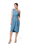 Alluring One-Shoulder Draped Dress with Tie Belt