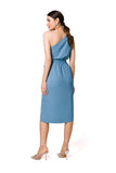 Alluring One-Shoulder Draped Dress with Tie Belt