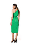 One-Shoulder Draped Dress with Tie Belt and Overlap Cut