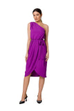 Alluring One-Shoulder Draped Dress with Tie Belt