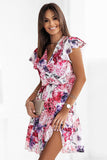 Elegant Ruffle Mini Dress with V-Neck and Short Sleeves