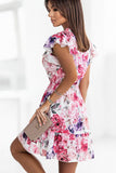 Elegant Ruffle Mini Dress with V-Neck and Short Sleeves