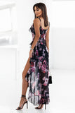 Chic Floral Chiffon Dress with Ruffled Asymmetrical Hem