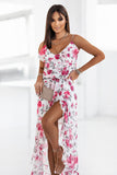Delicate Floral Chiffon Dress with Ruffles and Adjustable Straps