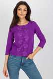 Lace-Trimmed Blouse with 3/4 Sleeves and Round Neckline