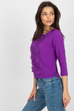 Lace-Trimmed Blouse with 3/4 Sleeves and Round Neckline