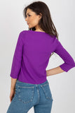 Lace-Trimmed Blouse with 3/4 Sleeves and Round Neckline