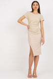 Fitted Short Sleeve Dress with Decorative Waist Crease