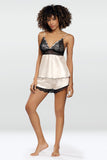 Elegant Satin and Lace Chemise & Shorts Set in Ecru