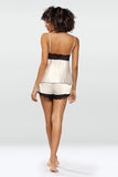 Elegant Satin and Lace Chemise & Shorts Set in Ecru