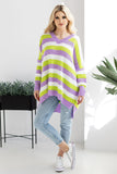 Colorful Striped Loose-Fitting Sweater with Heart Neckline