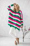 Colorful Striped Heart Neckline Loose-Fitting Sweater